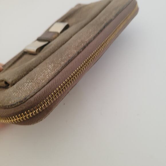 Chloe Wallet Zippy Authentic Bow Accordion Leather Zip Around Beige Metallic - Picture 9 of 12